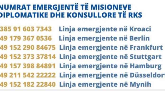 MINISTRIA E JASHTME PUBLIKON NUMRAT EMERGJENTË TË MISIONEVE DIPLOMATIKE